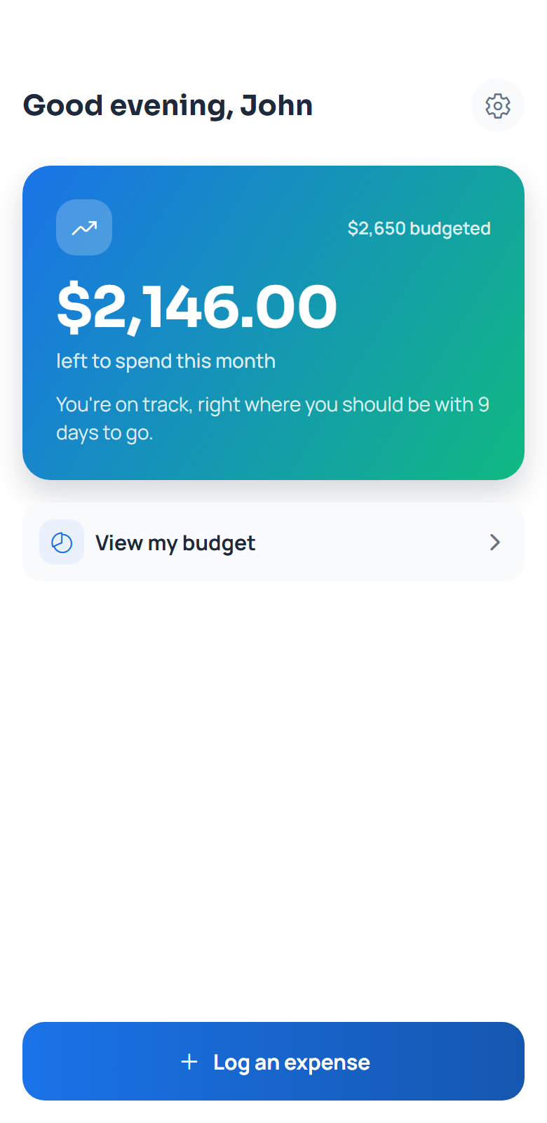 Topaz home screen showing 2,146 dollars left to spend this month